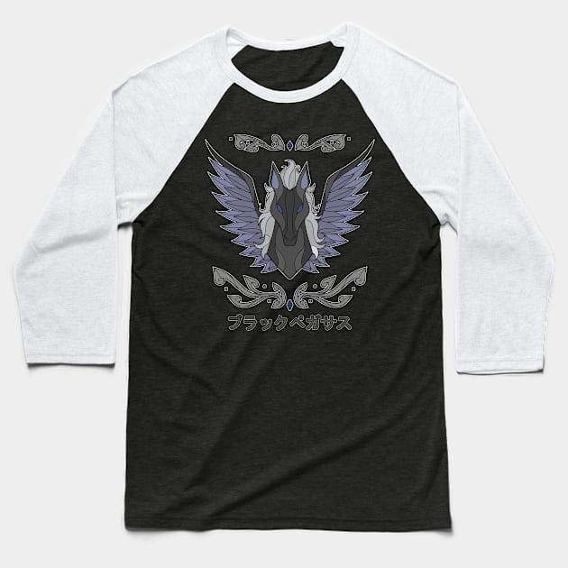 Black Pegasus Baseball T-Shirt by KyodanJr